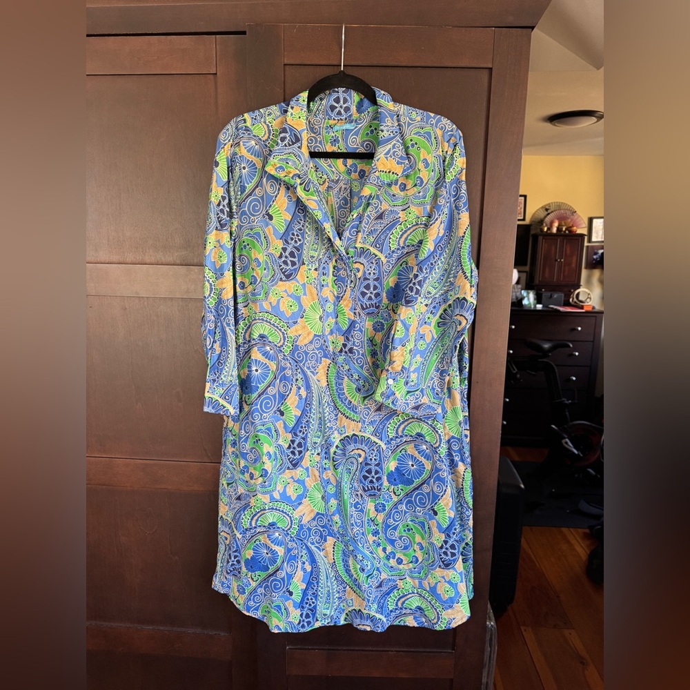 J. McLaughlin Paisley Blue loose shift dress.  size L
